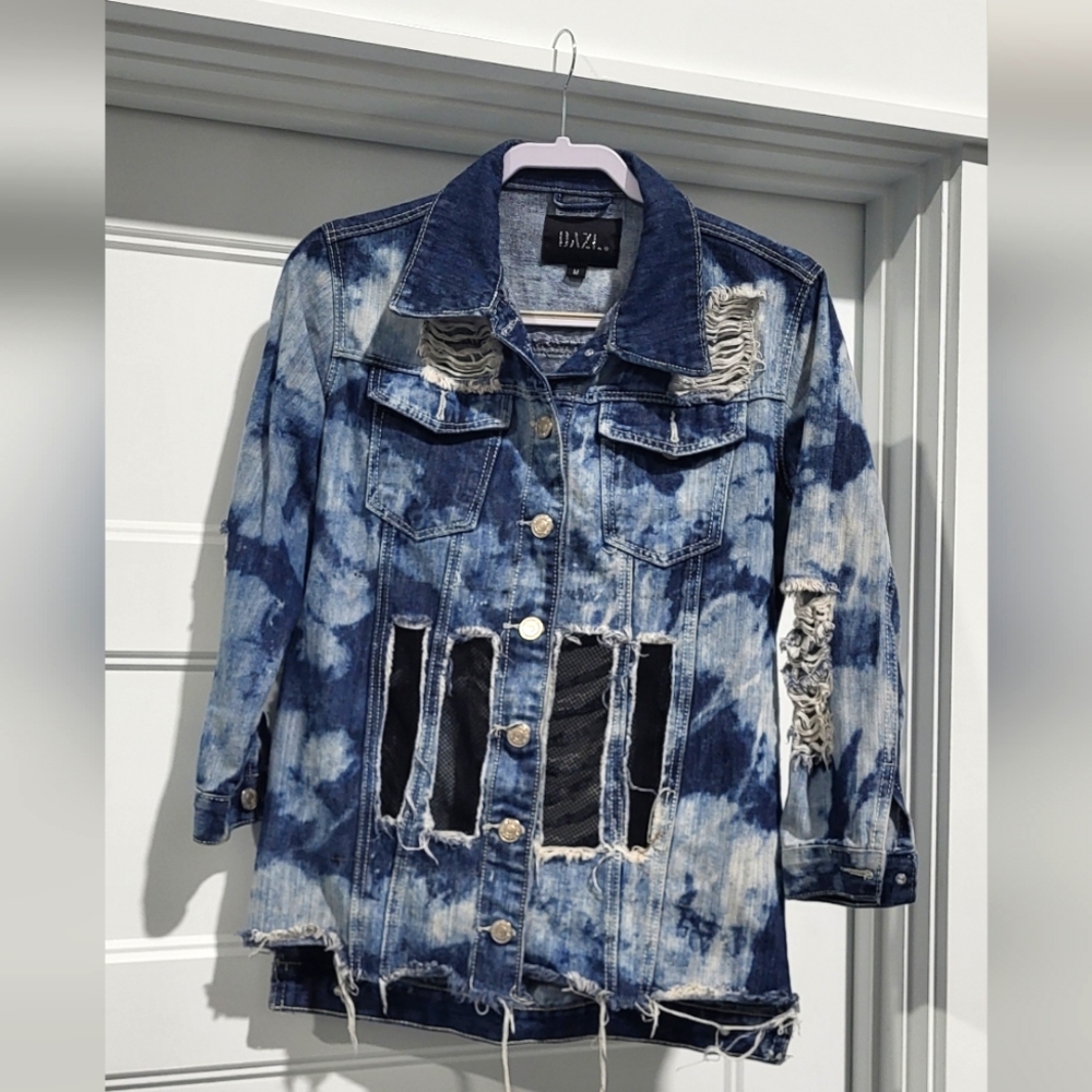 Dazi Jacket Womens Blue Jean Distressed Denim Destroyed Bleached Medium
